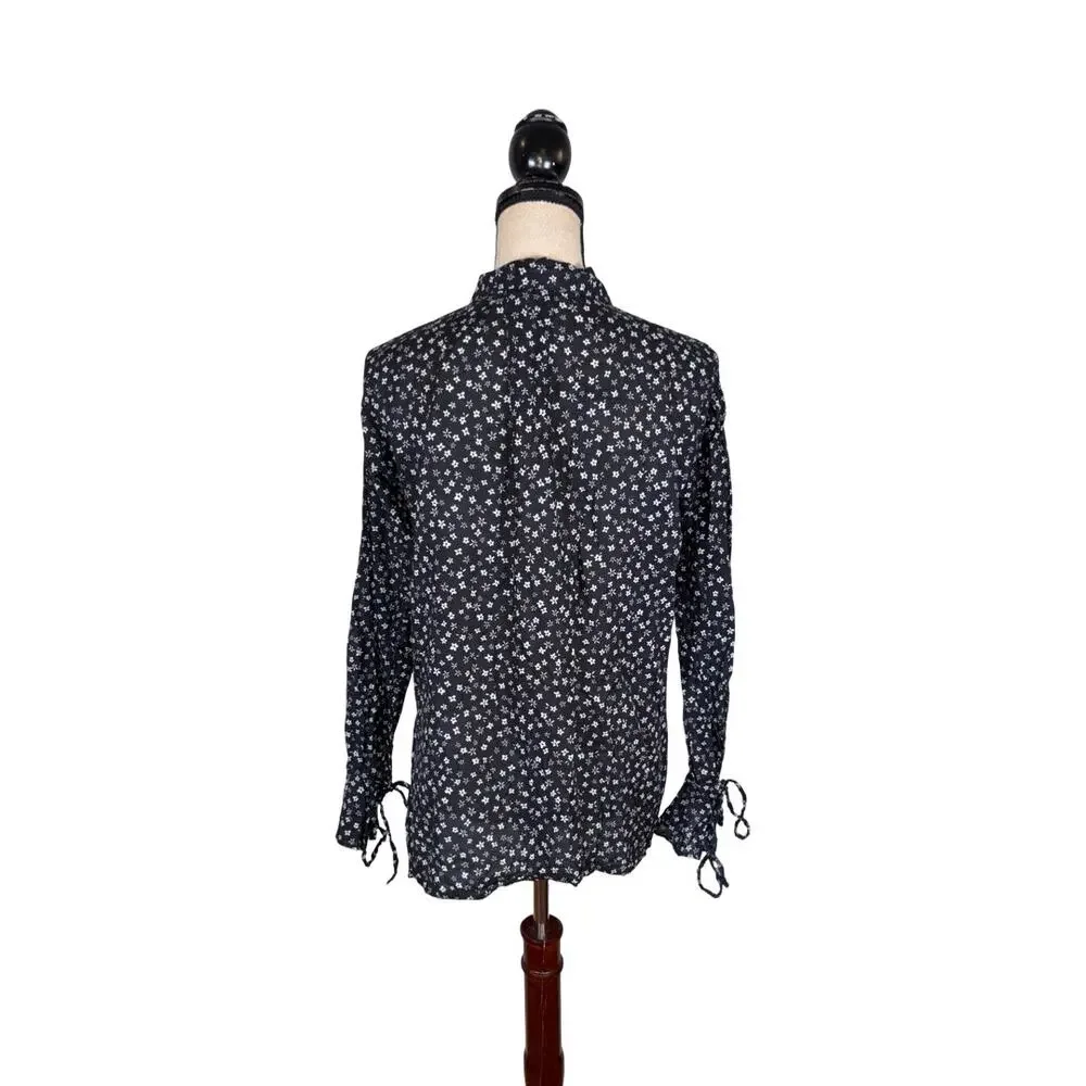 Moussy Black Floral Tie Sleeve Button Down Shirt   Size: Free Size